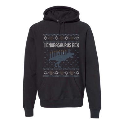 Funny Ugly Hanukkah Sweater Dino Trex Menorah Premium Hoodie