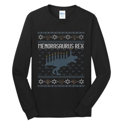 Funny Ugly Hanukkah Sweater Dino Trex Menorah Tall Long Sleeve T-Shirt