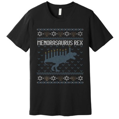 Funny Ugly Hanukkah Sweater Dino Trex Menorah Premium T-Shirt