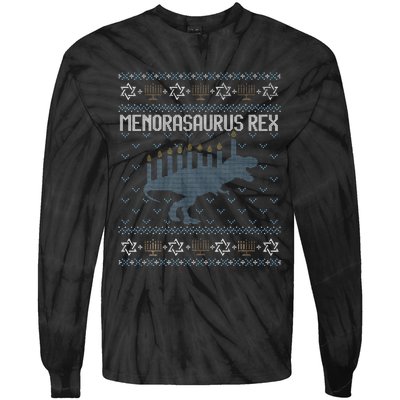 Funny Ugly Hanukkah Sweater Dino Trex Menorah Tie-Dye Long Sleeve Shirt