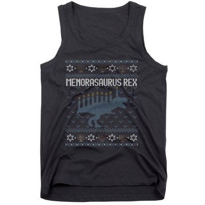 Funny Ugly Hanukkah Sweater Dino Trex Menorah Tank Top