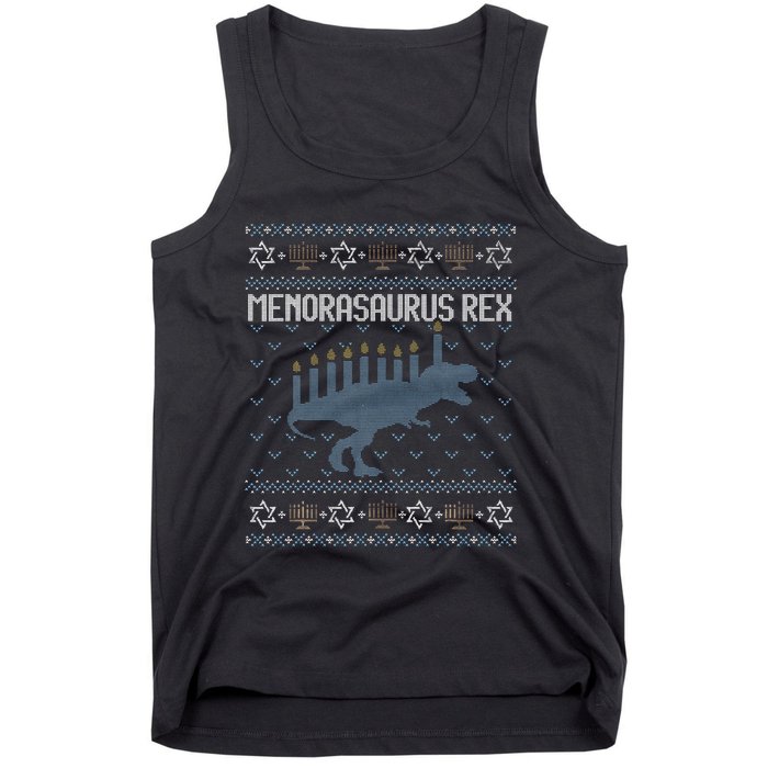 Funny Ugly Hanukkah Sweater Dino Trex Menorah Tank Top