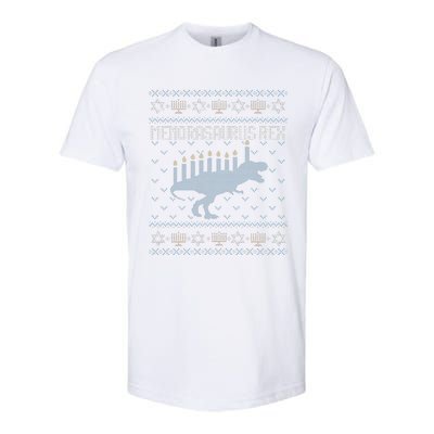 Funny Ugly Hanukkah Sweater Dino Trex Menorah Softstyle CVC T-Shirt