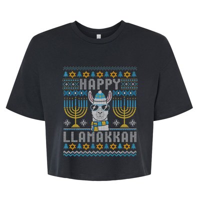 Funny Ugly Hanukkah Sweater Llama Llamakkah Gift Bella+Canvas Jersey Crop Tee