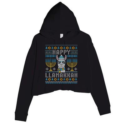 Funny Ugly Hanukkah Sweater Llama Llamakkah Gift Crop Fleece Hoodie