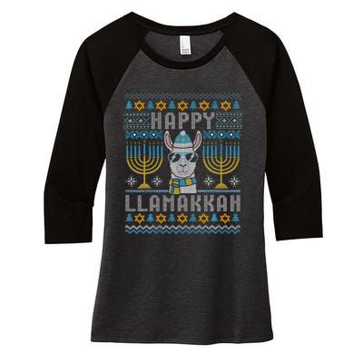 Funny Ugly Hanukkah Sweater Llama Llamakkah Gift Women's Tri-Blend 3/4-Sleeve Raglan Shirt