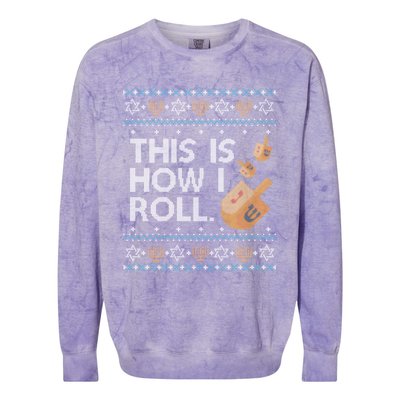 Funny Ugly Hanukkah Sweater How I Roll Dreidel Colorblast Crewneck Sweatshirt