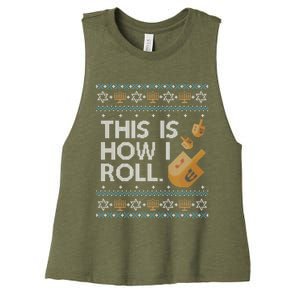 Funny Ugly Hanukkah Sweater How I Roll Dreidel Women's Racerback Cropped Tank