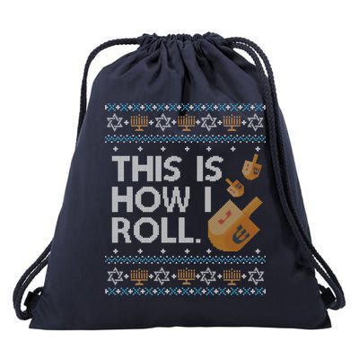 Funny Ugly Hanukkah Sweater How I Roll Dreidel Drawstring Bag