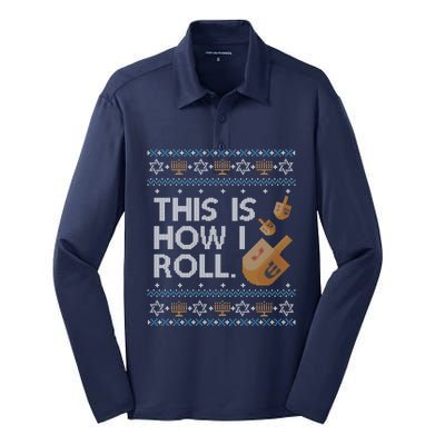 Funny Ugly Hanukkah Sweater How I Roll Dreidel Silk Touch Performance Long Sleeve Polo