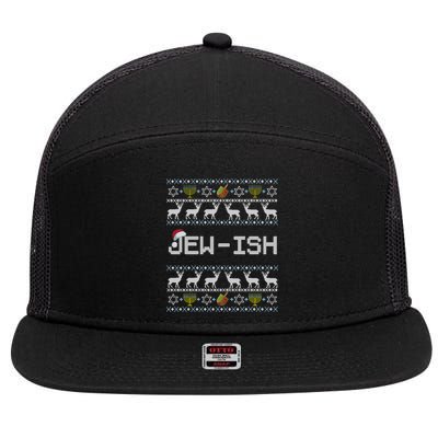 Fun Ugly Hanukkah Sweater Jewgiftish Santa Hat Merry Christmas Gift 7 Panel Mesh Trucker Snapback Hat