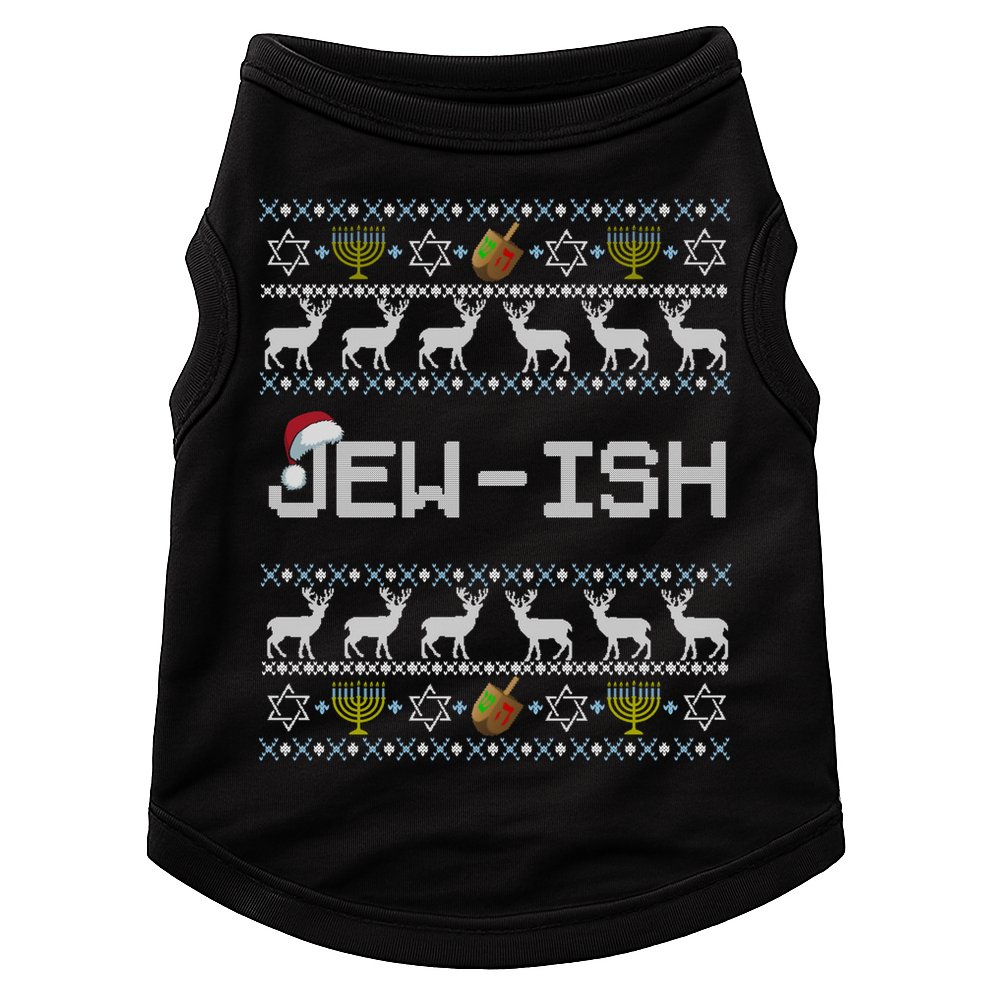 Fun Ugly Hanukkah Sweater Jewgiftish Santa Hat Merry Christmas Gift Doggie Tank