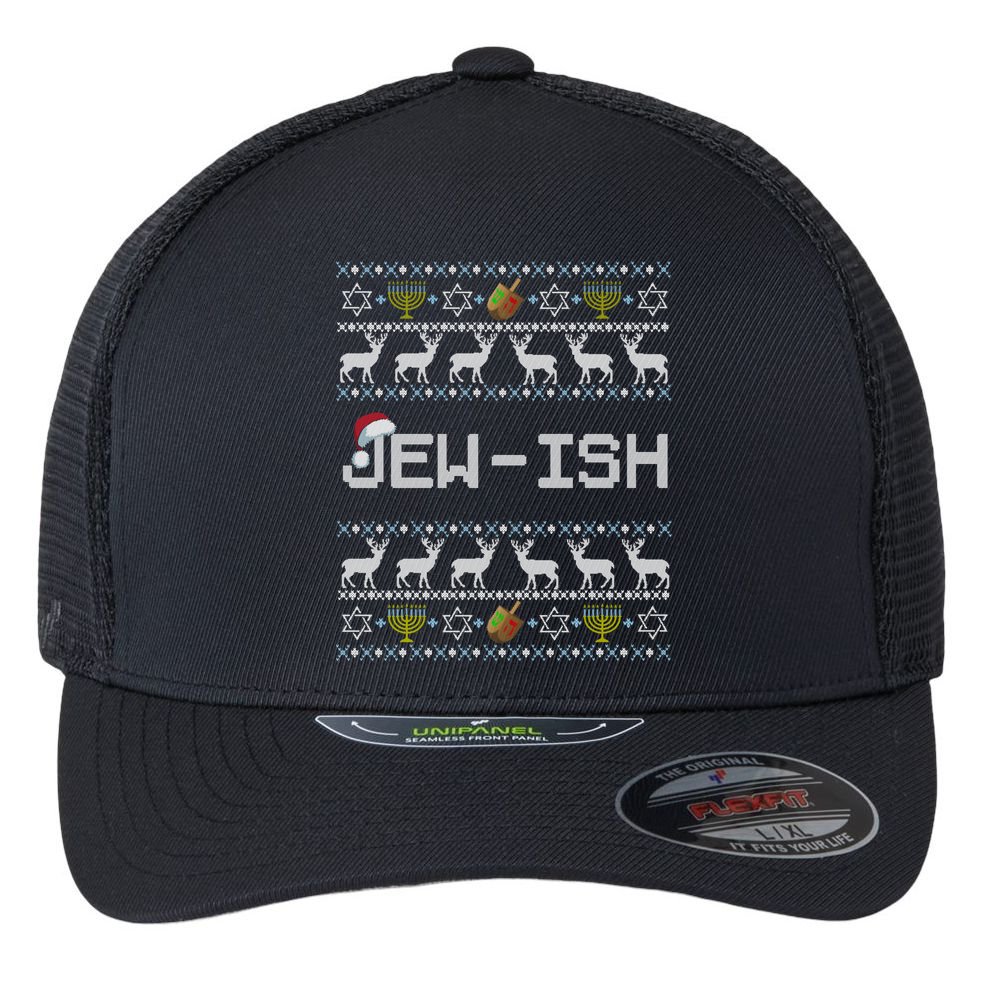 Fun Ugly Hanukkah Sweater Jewgiftish Santa Hat Merry Christmas Gift Flexfit Unipanel Trucker Cap