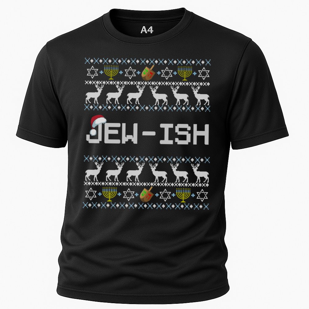 Fun Ugly Hanukkah Sweater Jewgiftish Santa Hat Merry Christmas Gift Cooling Performance Crew T-Shirt