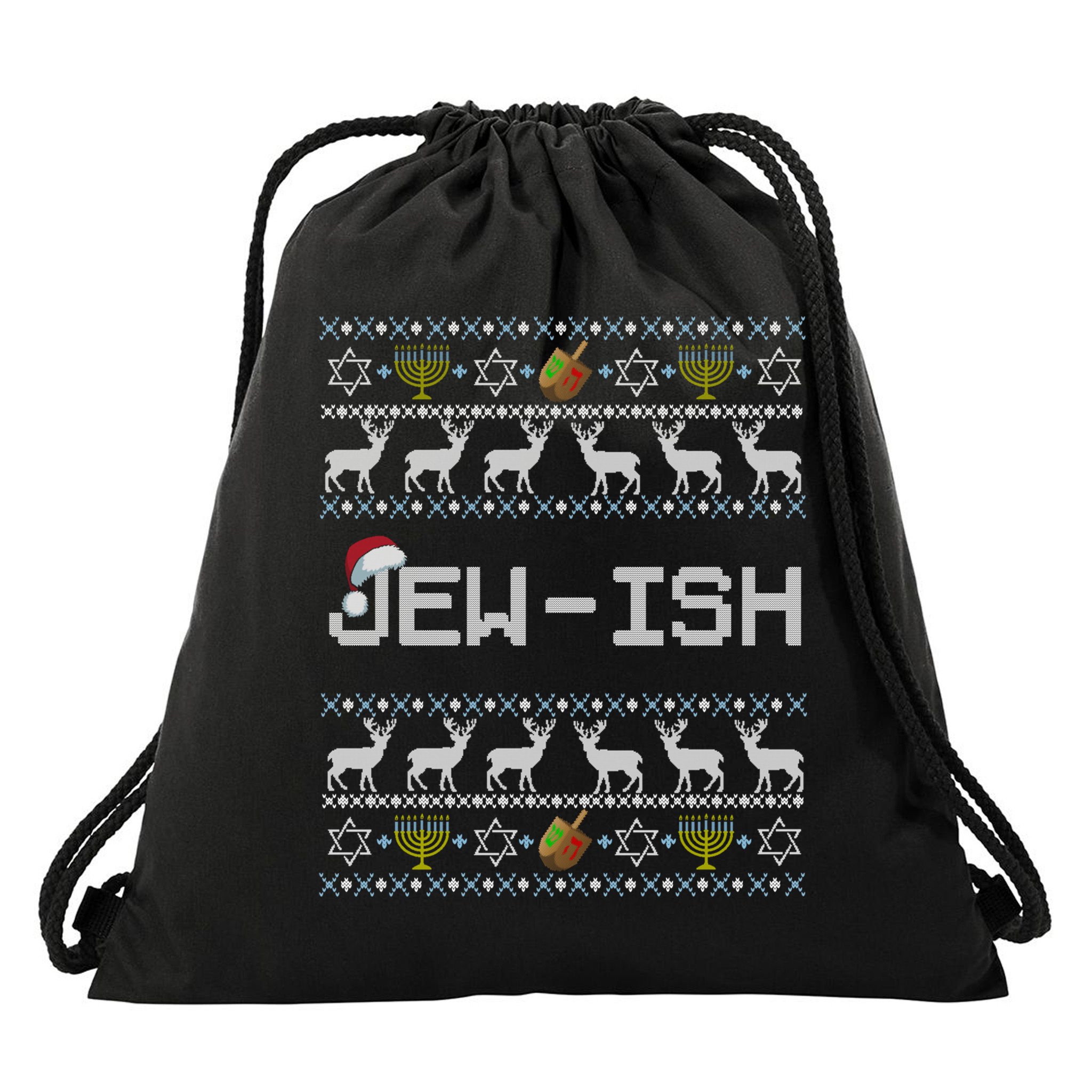 Fun Ugly Hanukkah Sweater Jewgiftish Santa Hat Merry Christmas Gift Drawstring Bag