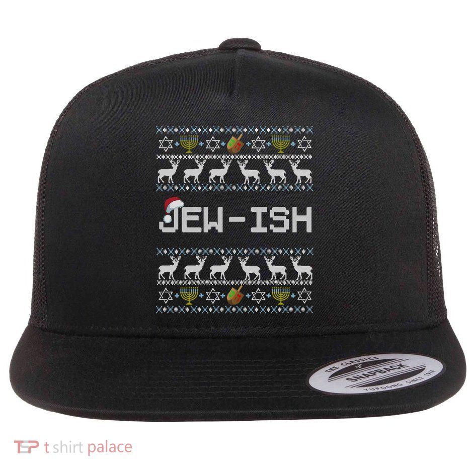 Fun Ugly Hanukkah Sweater Jewgiftish Santa Hat Merry Christmas Gift Flat Bill Trucker Hat