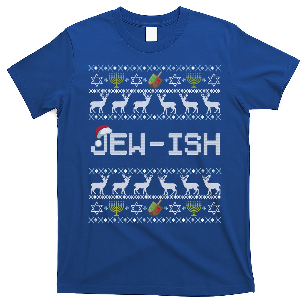 Fun Ugly Hanukkah Sweater Jewgiftish Santa Hat Merry Christmas Gift T-Shirt