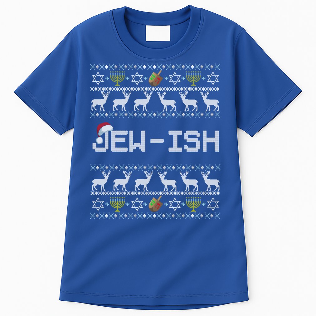 Fun Ugly Hanukkah Sweater Jewgiftish Santa Hat Merry Christmas Gift Tall T-Shirt