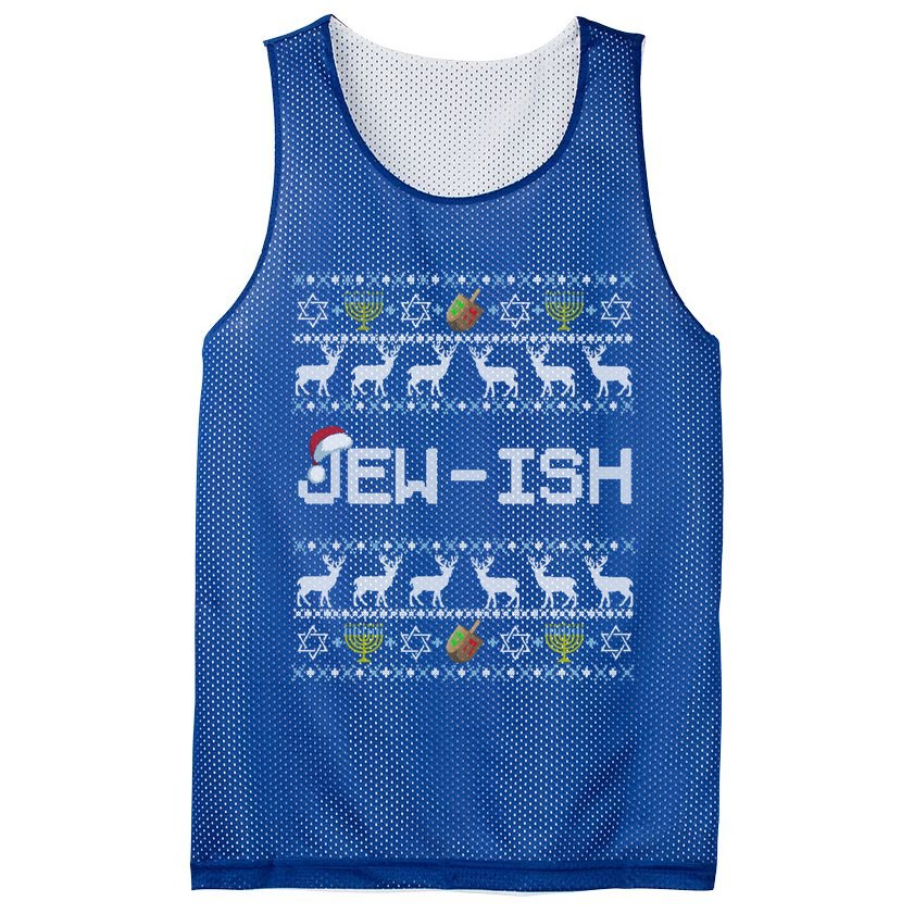 Fun Ugly Hanukkah Sweater Jewgiftish Santa Hat Merry Christmas Gift Mesh Reversible Basketball Jersey Tank