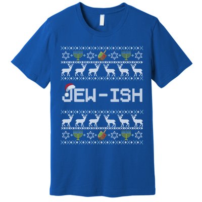 Fun Ugly Hanukkah Sweater Jewgiftish Santa Hat Merry Christmas Gift Premium T-Shirt