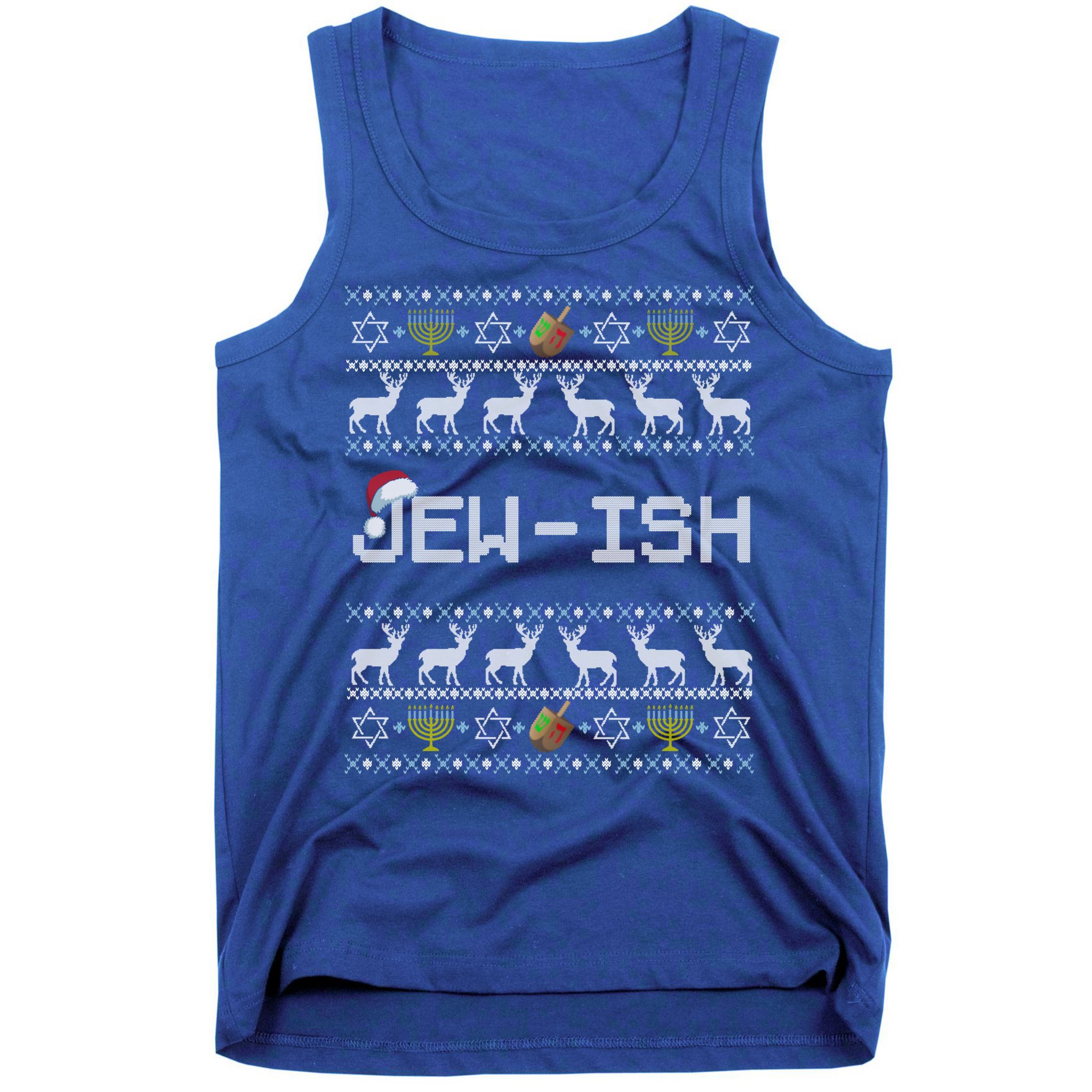 Fun Ugly Hanukkah Sweater Jewgiftish Santa Hat Merry Christmas Gift Tank Top