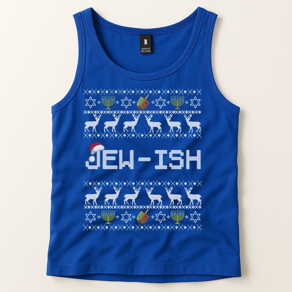 Fun Ugly Hanukkah Sweater Jewgiftish Santa Hat Merry Christmas Gift Tank Top