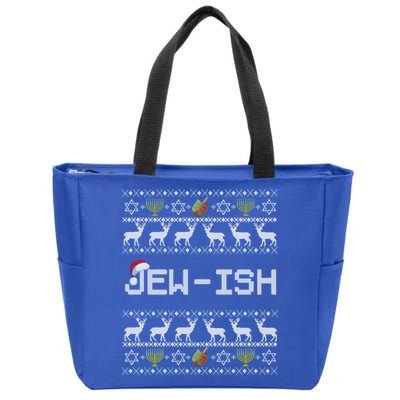 Fun Ugly Hanukkah Sweater Jewgiftish Santa Hat Merry Christmas Gift Zip Tote Bag