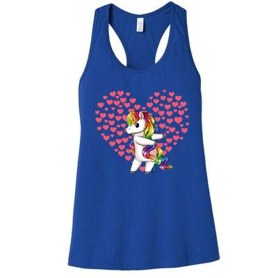 Flossing Unicorn Hearts Valentine's Day Funny Dab Gift Women's Racerback Tank