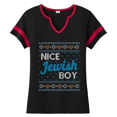 Funny Ugly Hanukkah Sweater Nice Jewish Boy Matching Ladies Halftime Notch Neck Tee