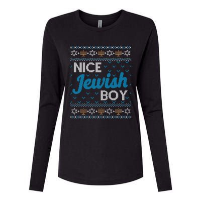 Funny Ugly Hanukkah Sweater Nice Jewish Boy Matching Womens Cotton Relaxed Long Sleeve T-Shirt