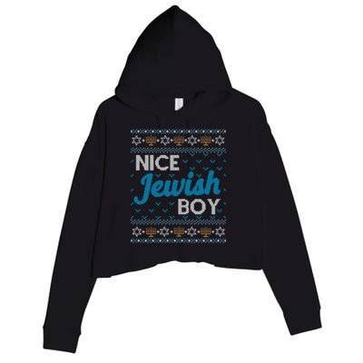 Funny Ugly Hanukkah Sweater Nice Jewish Boy Matching Crop Fleece Hoodie