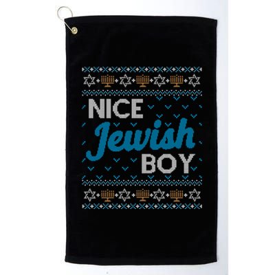 Funny Ugly Hanukkah Sweater Nice Jewish Boy Matching Platinum Collection Golf Towel