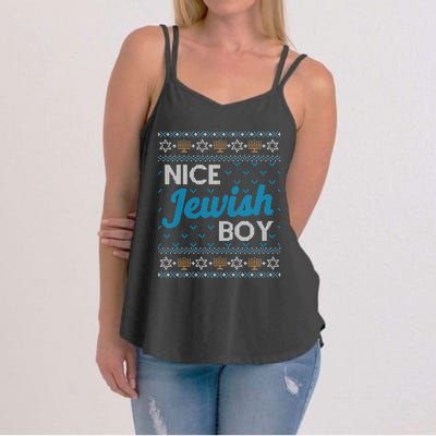 Funny Ugly Hanukkah Sweater Nice Jewish Boy Matching Women's Strappy Tank