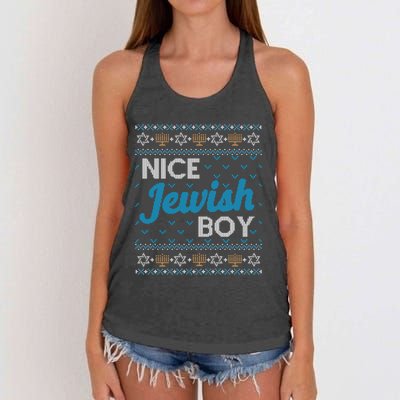 Funny Ugly Hanukkah Sweater Nice Jewish Boy Matching Women's Knotted Racerback Tank