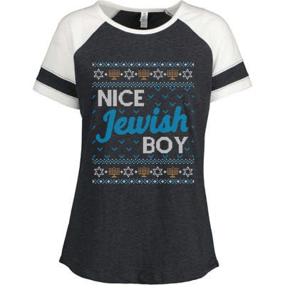 Funny Ugly Hanukkah Sweater Nice Jewish Boy Matching Enza Ladies Jersey Colorblock Tee