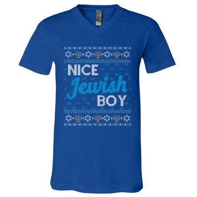 Funny Ugly Hanukkah Sweater Nice Jewish Boy Matching V-Neck T-Shirt