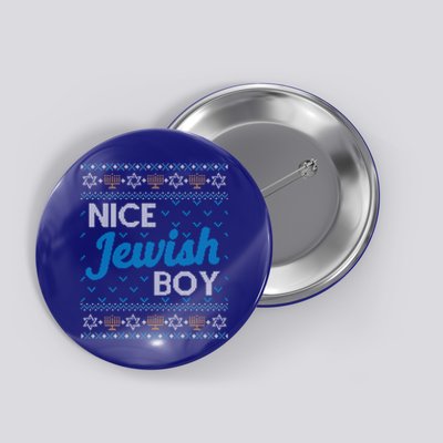 Funny Ugly Hanukkah Sweater Nice Jewish Boy Matching Button