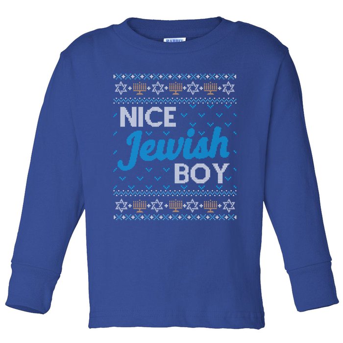 Funny Ugly Hanukkah Sweater Nice Jewish Boy Matching Toddler Long Sleeve Shirt