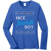 Funny Ugly Hanukkah Sweater Nice Jewish Boy Matching Ladies Long Sleeve Shirt