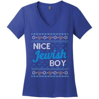 Funny Ugly Hanukkah Sweater Nice Jewish Boy Matching Women's V-Neck T-Shirt