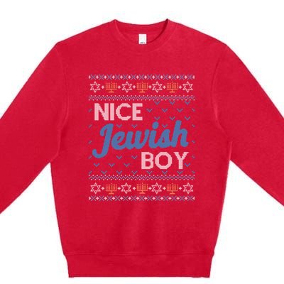 Funny Ugly Hanukkah Sweater Nice Jewish Boy Matching Premium Crewneck Sweatshirt