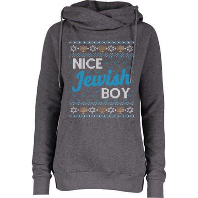 Funny Ugly Hanukkah Sweater Nice Jewish Boy Matching Womens Funnel Neck Pullover Hood