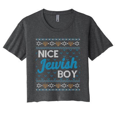 Funny Ugly Hanukkah Sweater Nice Jewish Boy Matching Women's Crop Top Tee