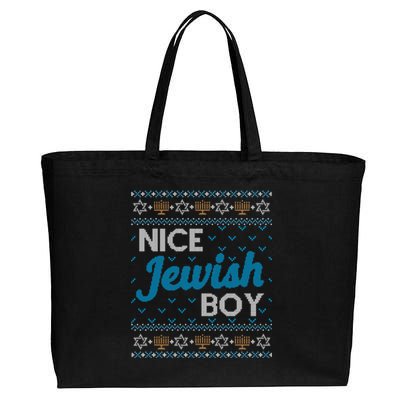 Funny Ugly Hanukkah Sweater Nice Jewish Boy Matching Cotton Canvas Jumbo Tote