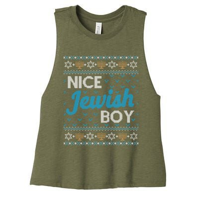 Funny Ugly Hanukkah Sweater Nice Jewish Boy Matching Women's Racerback Cropped Tank