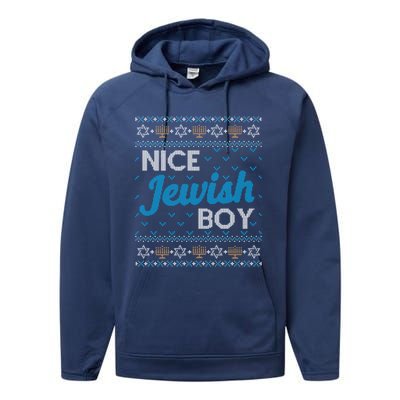 Funny Ugly Hanukkah Sweater Nice Jewish Boy Matching Performance Fleece Hoodie