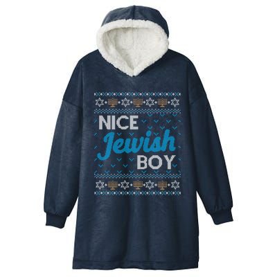 Funny Ugly Hanukkah Sweater Nice Jewish Boy Matching Hooded Wearable Blanket