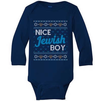 Funny Ugly Hanukkah Sweater Nice Jewish Boy Matching Baby Long Sleeve Bodysuit