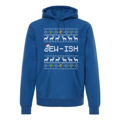 Funny Ugly Hanukkah Sweater Jewgiftish Gift Jewish Deer Santa Hat Cool Gift Premium Hoodie