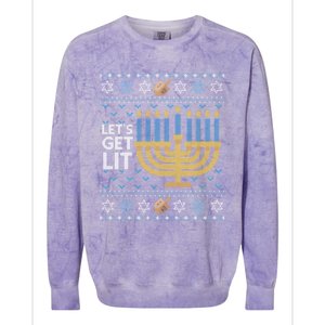 Funny Ugly Hanukkah Lets Get Lit Ing Gift Colorblast Crewneck Sweatshirt